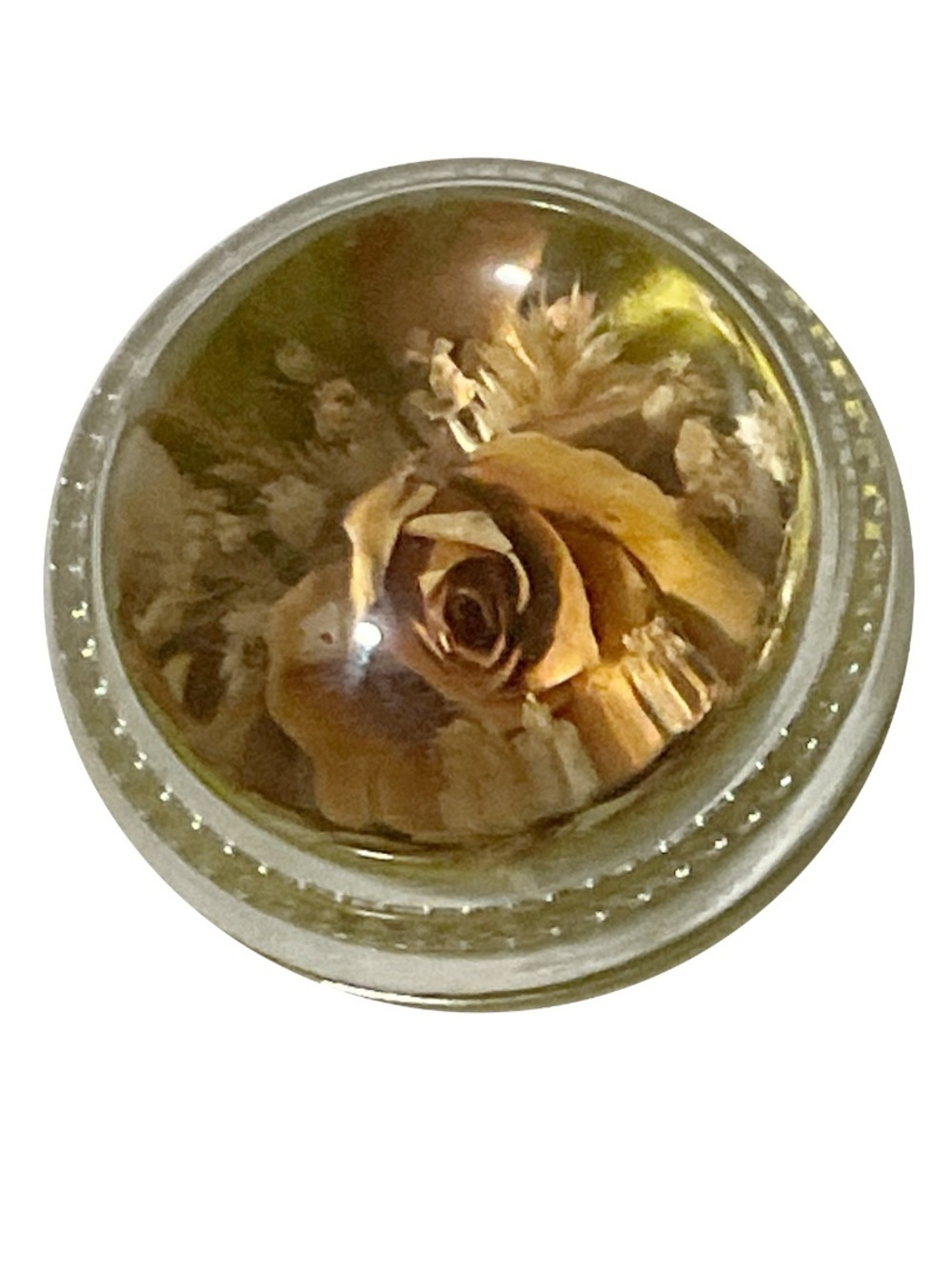 Vintage Glass Paperweight with Encased Rose